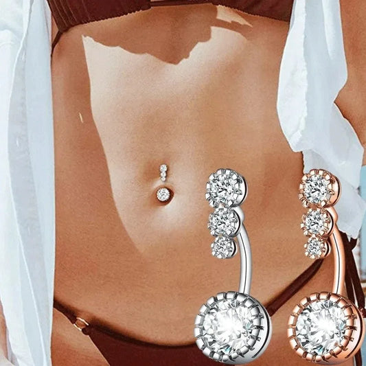 Steel Crystal Round Gothic Belly Ring