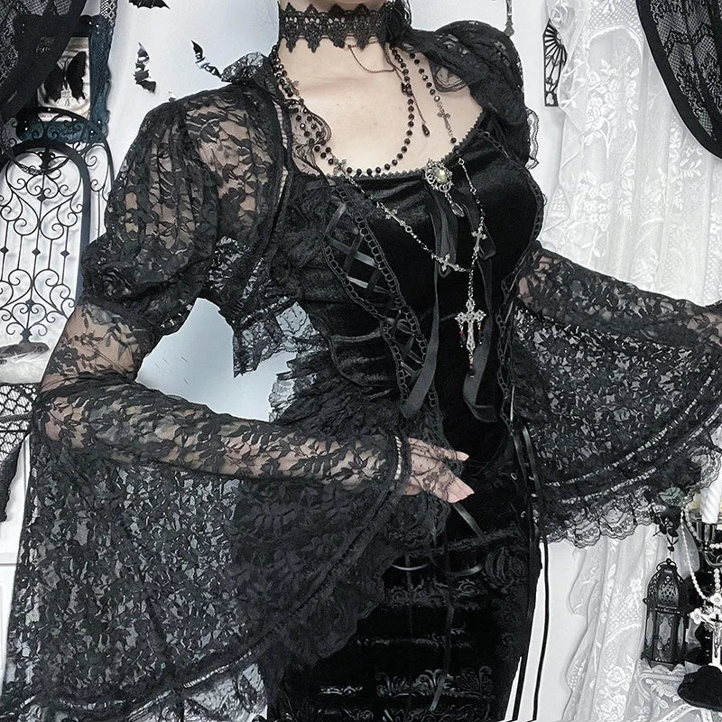 Sheer Flare Sleeve Mesh Top Secondary image