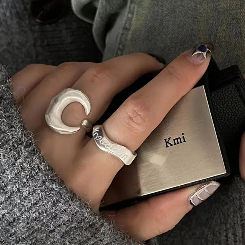 Matte Gothic Moon Ring Main image