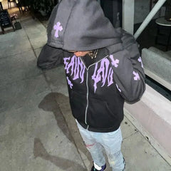 Gothic Rhinestone Zip Hoodie