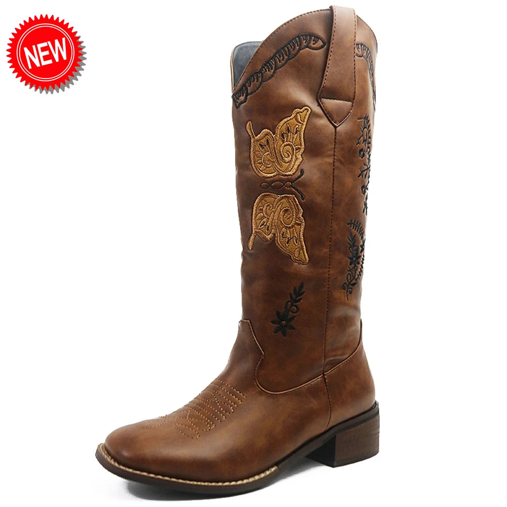Love Heart Mid-Calf Chunky Heel Punk Western Boot