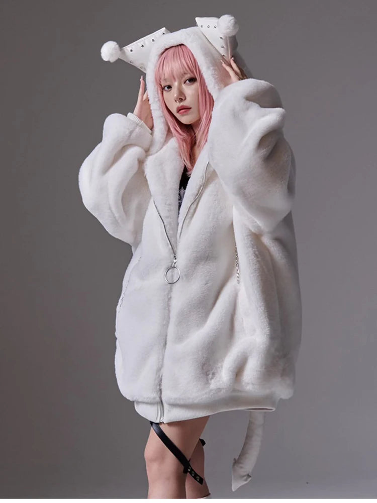 Kawaii Style Fluffy Hooded Coat