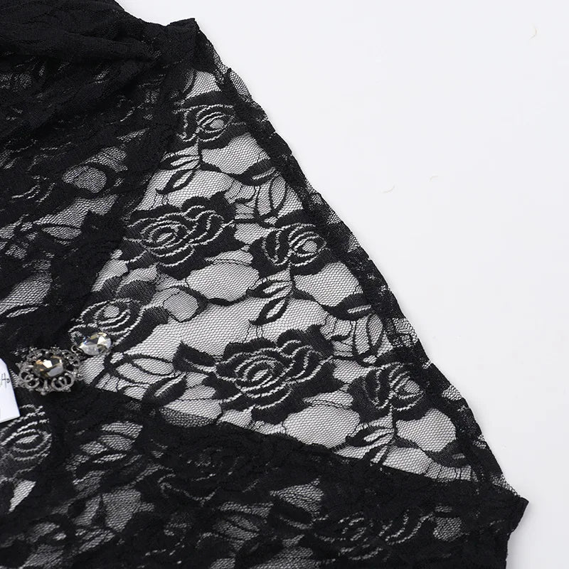 Lace Trim Flare Sleeve Mesh Top