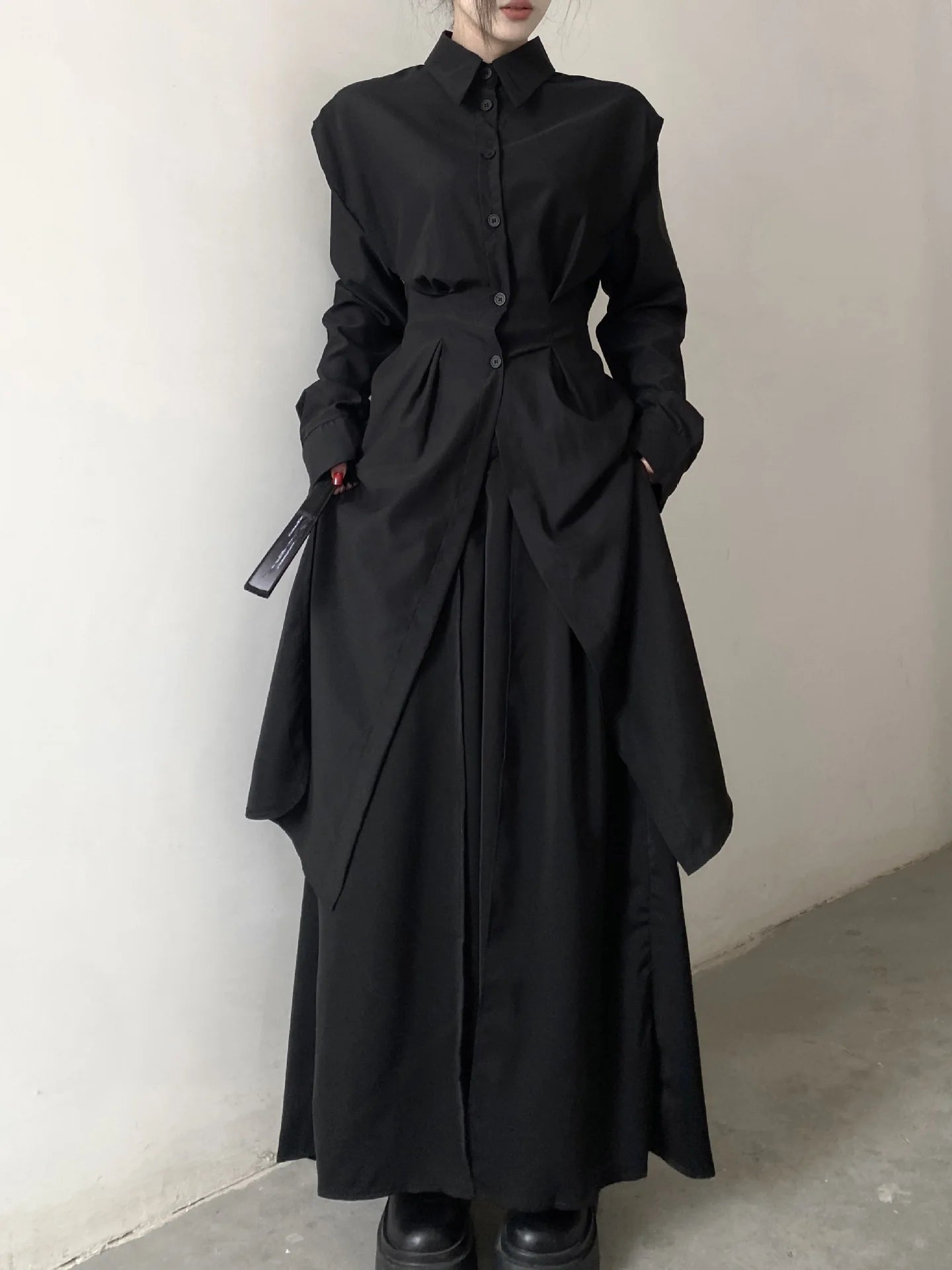 Unisex Black Split Hem Long Coat Main image