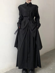 Unisex Black Split Hem Long Coat