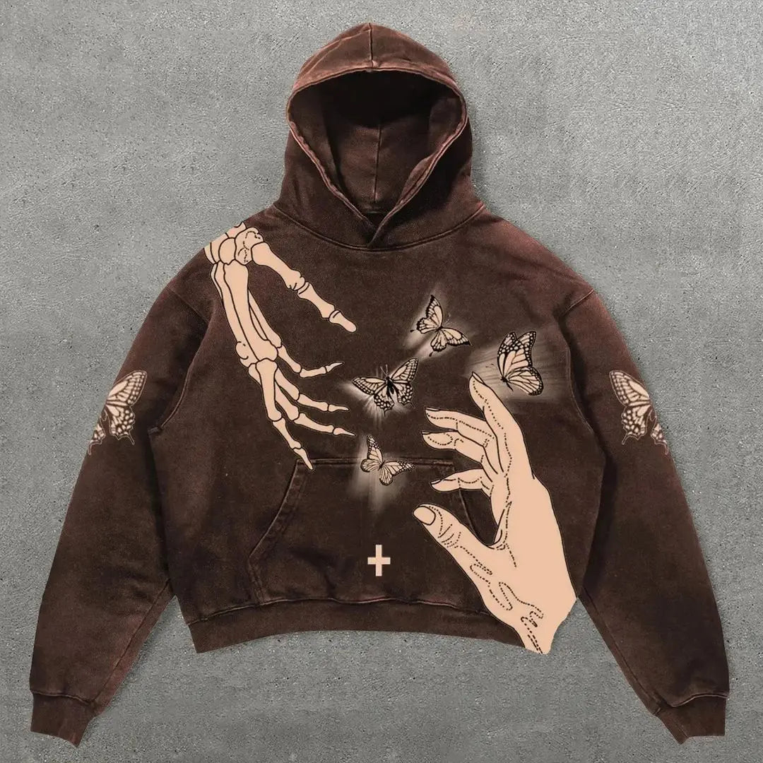 Gothic Skull Print Oversized Hoodie