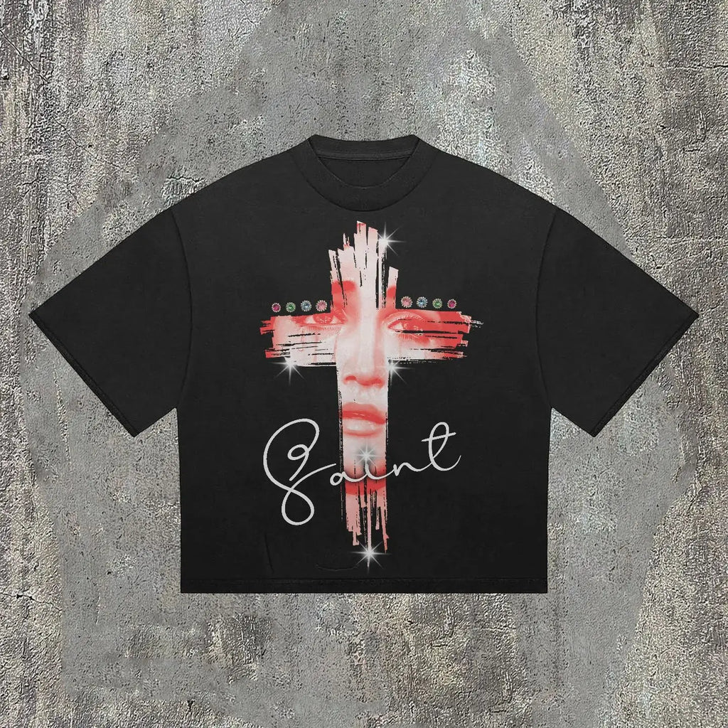 Gothic Retro Cross Pattern Cotton T-shirt