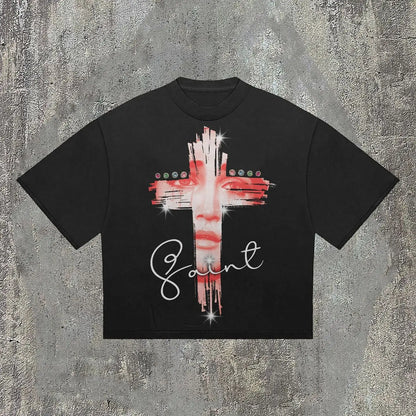 Gothic Retro Cross Pattern Cotton T-shirt