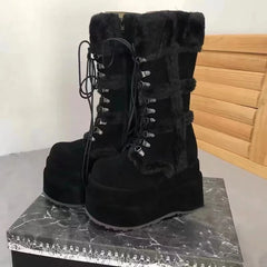 White Fur High Platform Chunky Heel Gothic Winter Boot