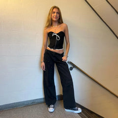 Pleated Bow Strapless Y2K Tank Crop Top