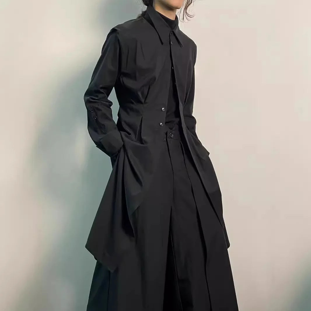 Adjustable Waist Belt Shirt Style Long Coat Main image