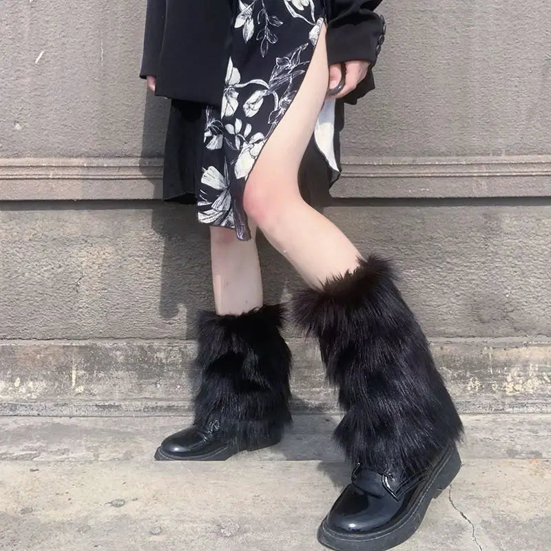Gothic Faux Fur Plush Long Leg Sock