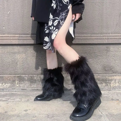 Gothic Faux Fur Plush Long Leg Sock