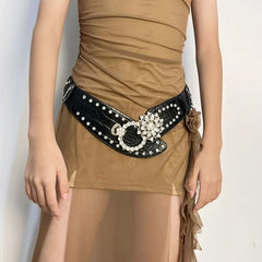 Rhinestone Gothic Flower Punk Metal Belt