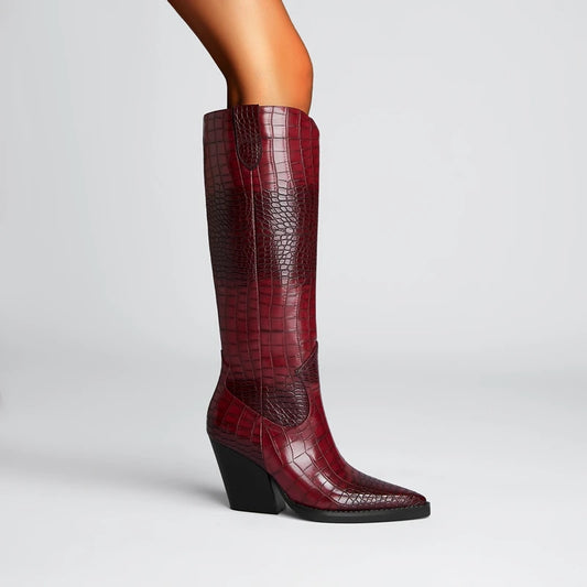 Gothic Pointed Thick Heeled Oversized Western Boot