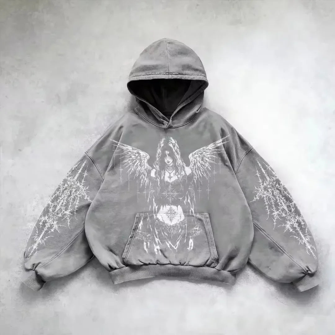 Retro Y2K Gothic Printed Zipper Hoodie