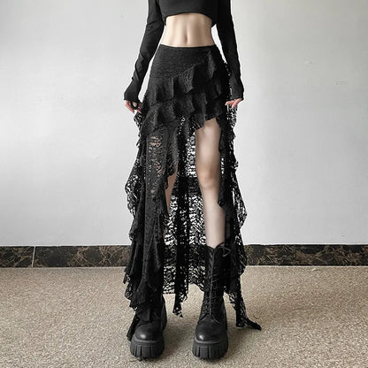 Lace Ruffles Patchwork Mini Skirt