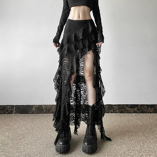 Lace Ruffles Patchwork Mini Skirt