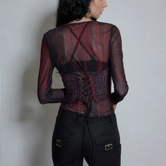 Vintage Tattoo Print Mesh Top