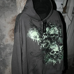 Gothic Skull Print Zip Hoodie
