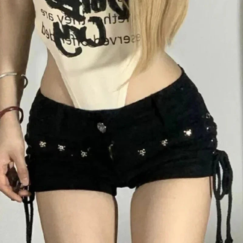 Black High Waist Denim Short