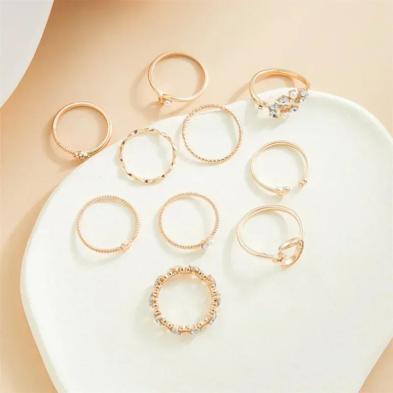 Boho Gold Heart Geometric Gothic Pearl Ring
