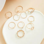Boho Gold Heart Geometric Gothic Pearl Ring