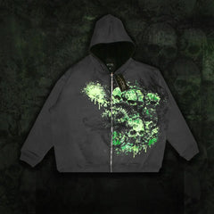 Gothic Skull Print Zip Hoodie