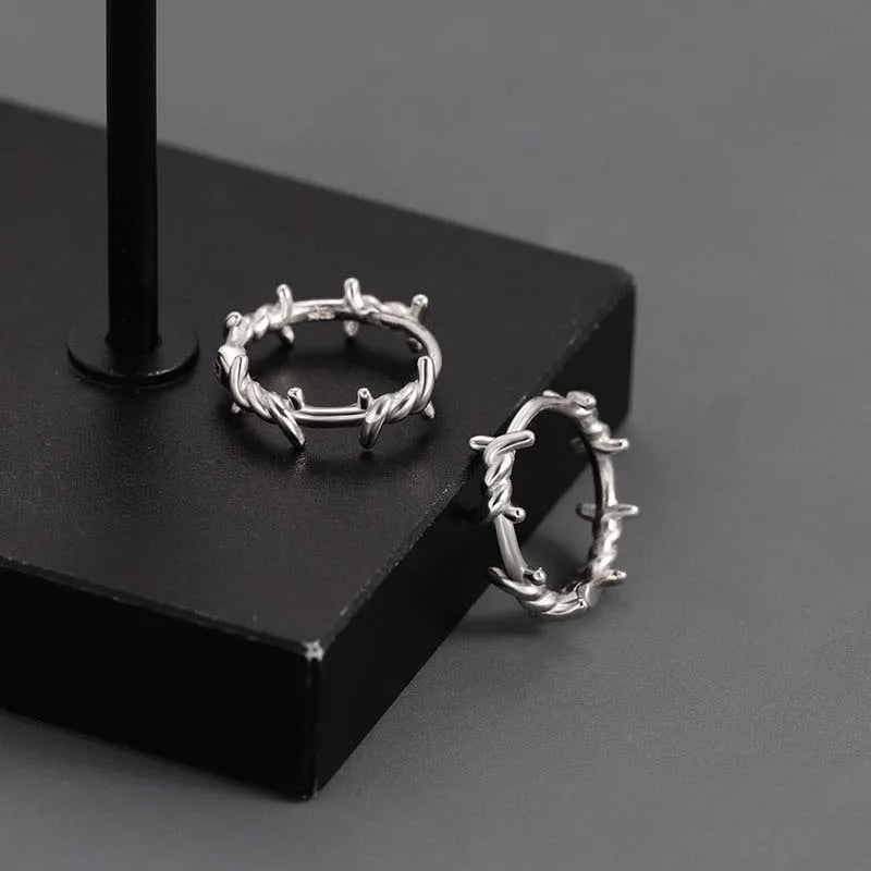 Silver Thorns Hoop Small Round Punk Earring