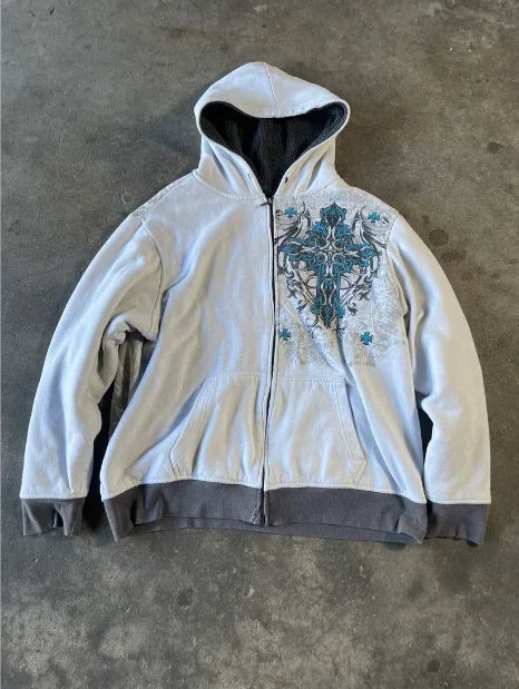 Gothic Skull Pattern Zipper Hoodie