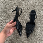 Black Leather Pointed Toe Gothic High Heel