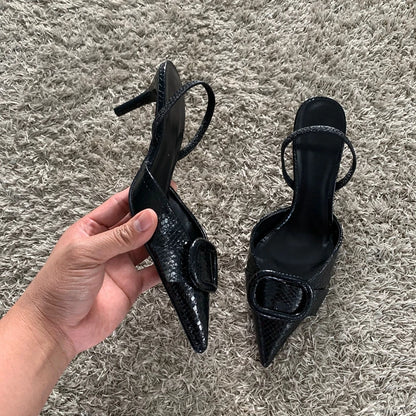 Black Leather Pointed Toe Gothic High Heel