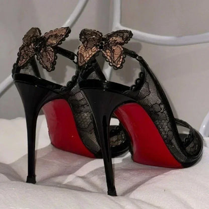 Cutout Lace Bow Gothic Slingback Sandals High Heel