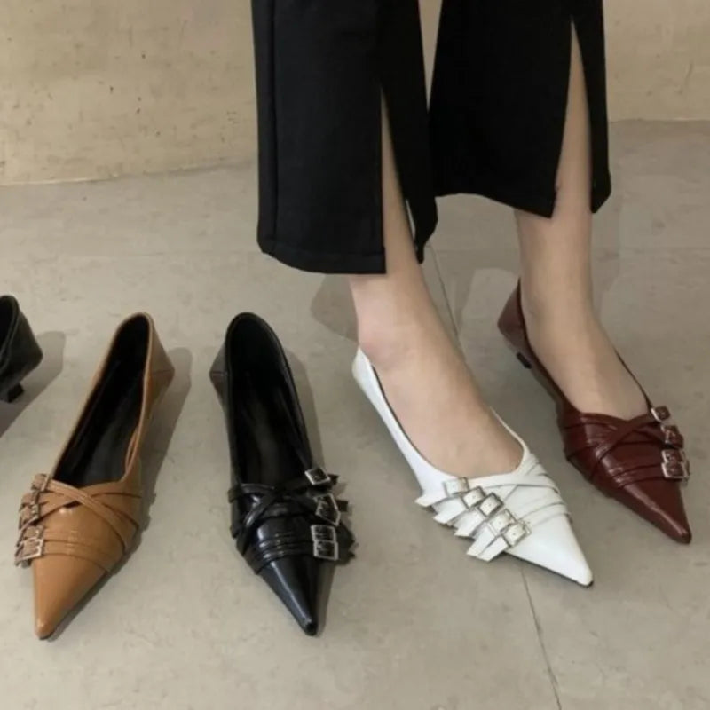New Women's Ballet Flats Pointed Toe Buckles Slip-on Flat Main image