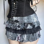 Letter Floral Print Ruffle Skirt