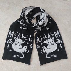 Y2K Punk Devil Cat Double-sided Knit Scarf