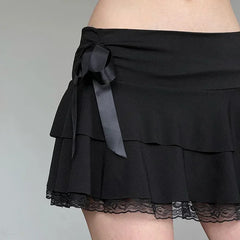 Lace Patchwork Bow A-line Skirt