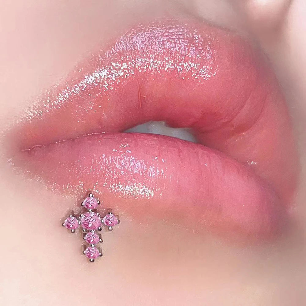 Shiny Zircon Cross Stainless Steel Punk Lip Stud Main image