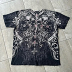 Skull Print Blue Cotton T-shirt