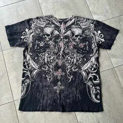 Skull Print Blue Cotton T-shirt
