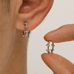 Silver Thorns Hoop Five-Pointed Star Earring