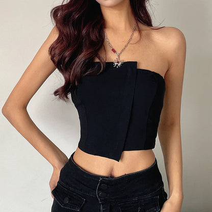 Irregular Strapless Zipper Tube Summer Crop Top
