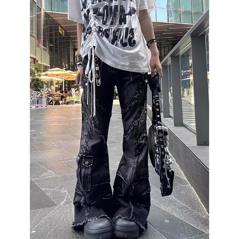 Distressed Denim Flare Pants Main image