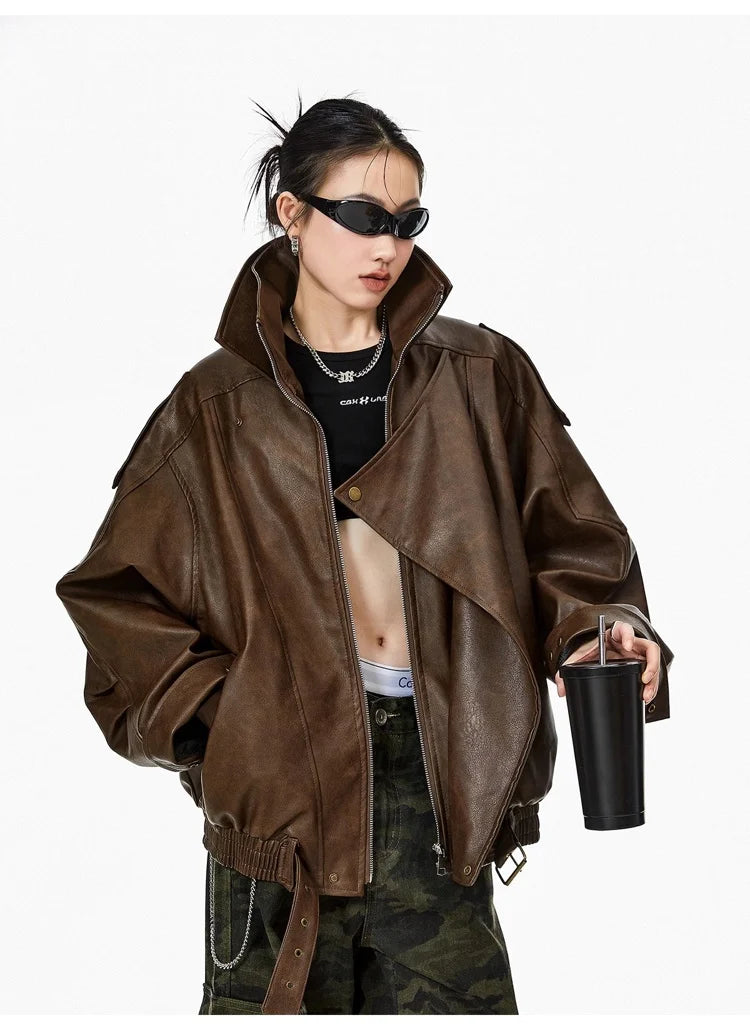 Oversized Faux Leather Biker Jacket