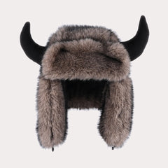Faux Fur Ox Horn Ear Protection Pilot Hat