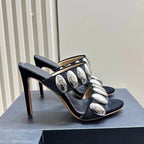 Metal Decor Gothic Suede Slippers High Heel