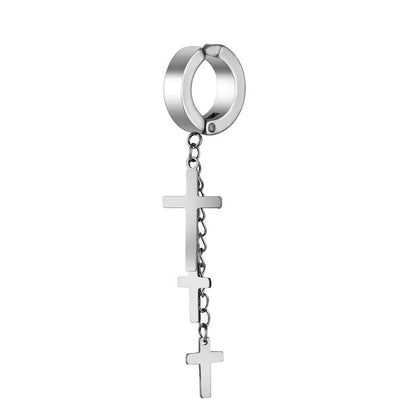 Unisex Punk Cross Tassel Chain Clip Earring