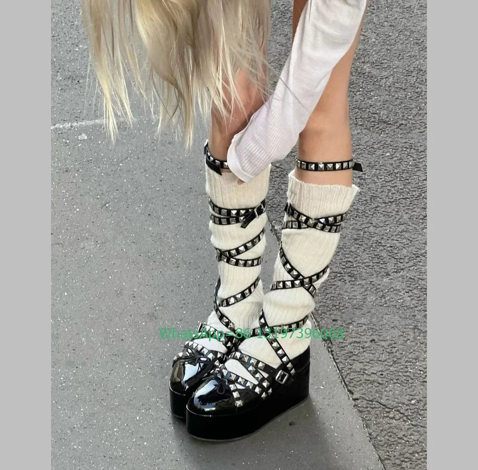 Lady Mirror PU Spiked Lace-up Gothic Platform Boot Main image