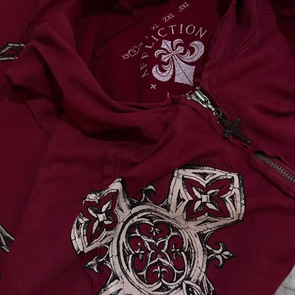Gothic Red Oversize Zipper Hoodie
