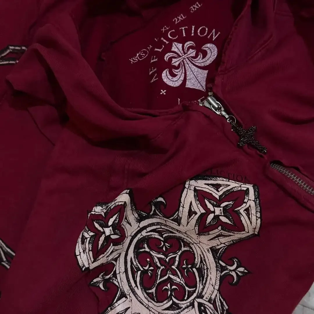 Gothic Red Oversize Zipper Hoodie